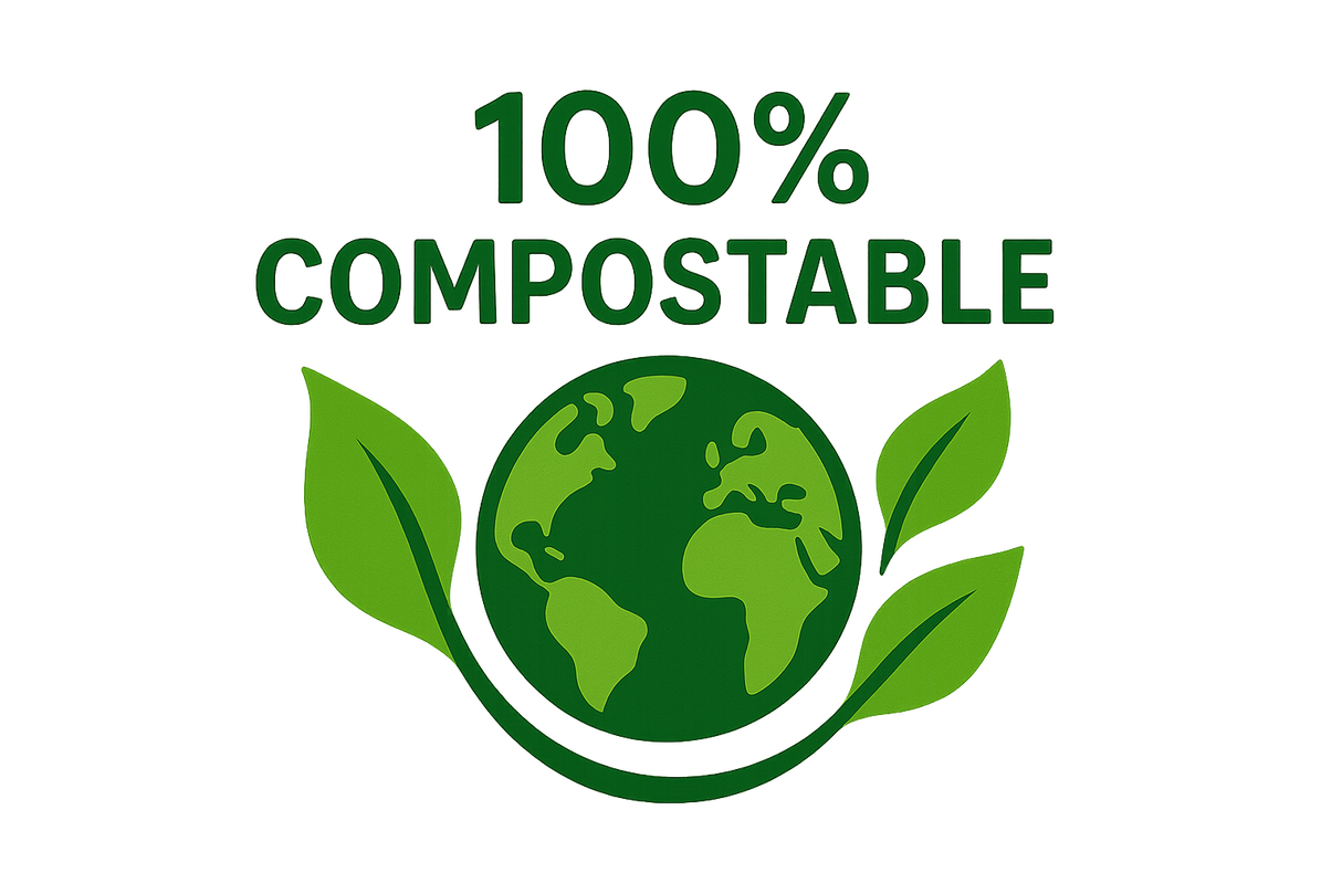 100% COMPOSTABLE EARTH FRIENDLY GREEN LOGO