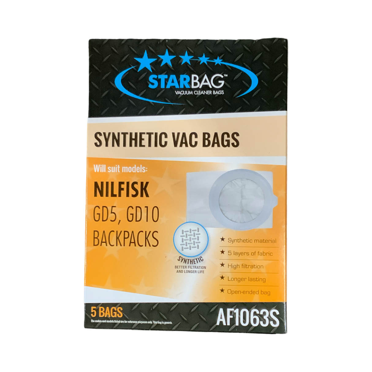 VAC BAG - PULLMAN PV500, JANITOR JV500 (5PK SYNTHETIC) #AF1063S