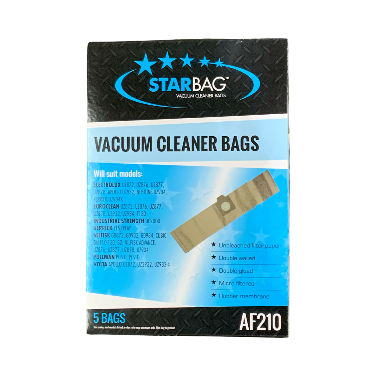 VAC BAG - ELECTROLUX UZ872, UZ876, UZ877, UZ878, APOLLO UZ932, NEPTUNE UZ934, TERRIER UZ934X (5PK PAPER) #AF210