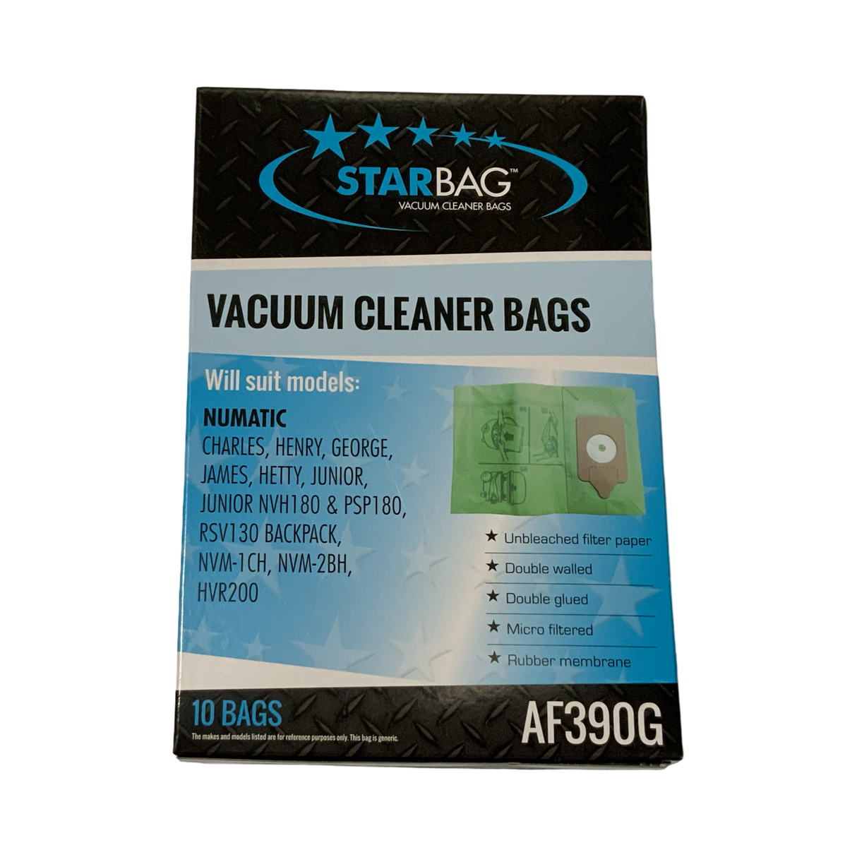 VAC BAG - NUMATIC CHARLES, HENRY, GEORGE, JAMES, HETTY, JUNIOR (10PK PAPER) #AF390G