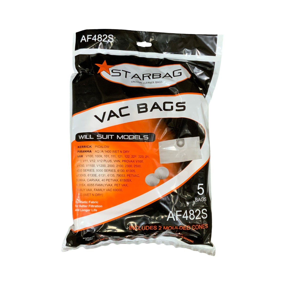 VAC BAG - VAX V100X, 101, 111, 121, 122, 221 ... (5PK SYNTHETIC) #AF482S