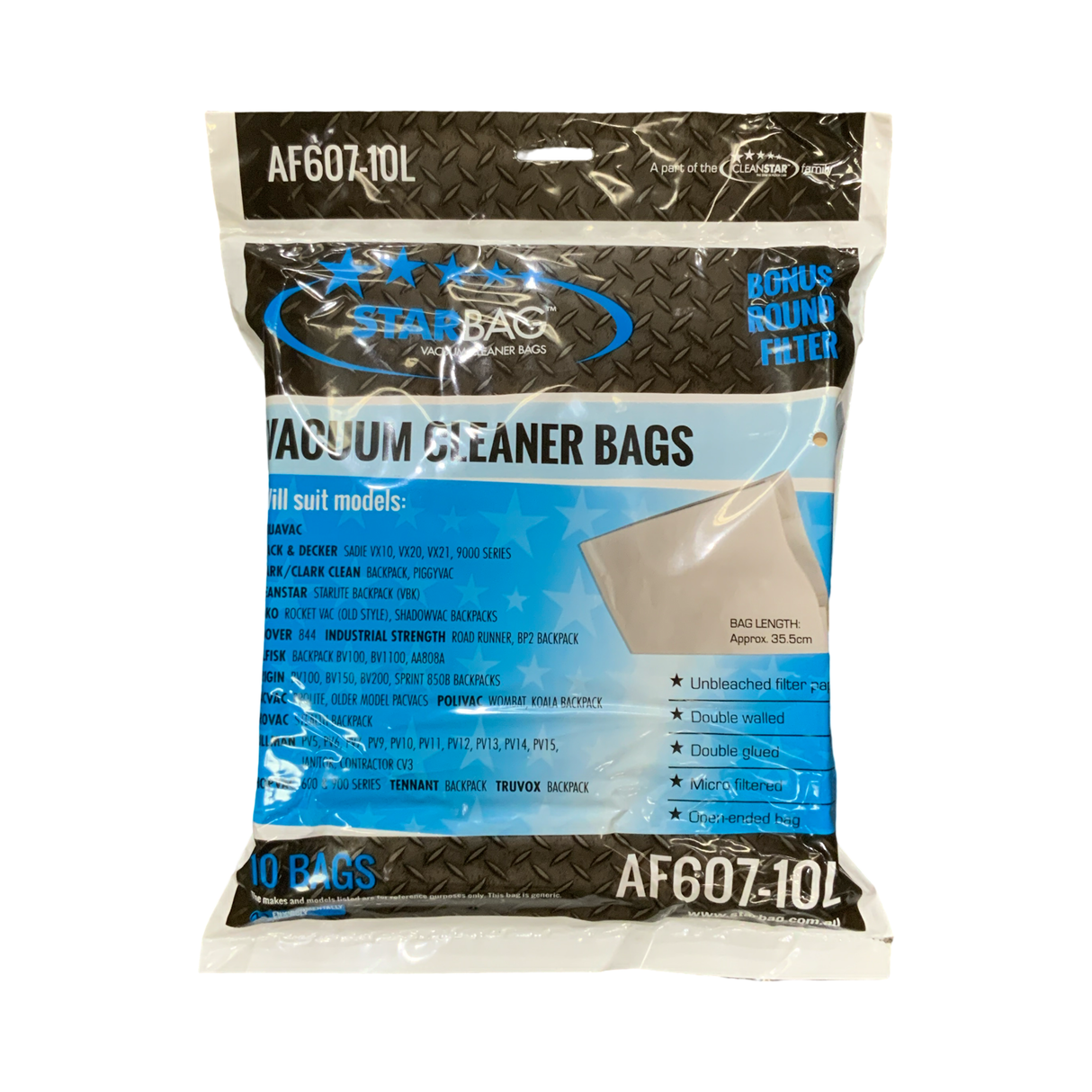VAC BAG - HAKO ROCKET VAC (OLD STYLE), SHADOWVAC BACK PACKS (10PK PAPER) #AF607-10L