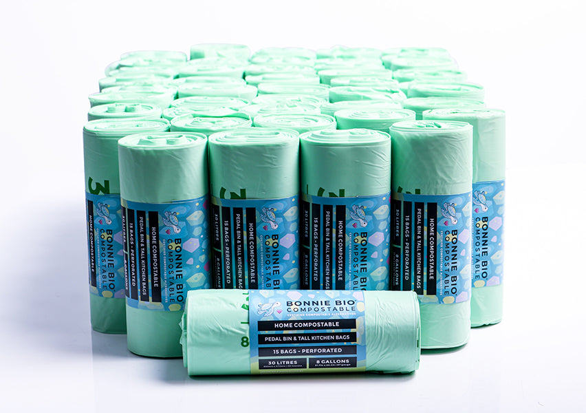 30L Compostable Bin & Rubbish Bags - BONNIE BIO - 45 ROLLS (15 BAGS PER ROLL)