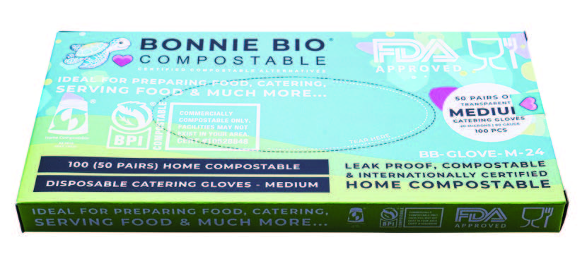 Medium Gloves Compostable - FULL CARTON - BONNIE BIO 24 PACKS - 100 GLOVES PER PACK