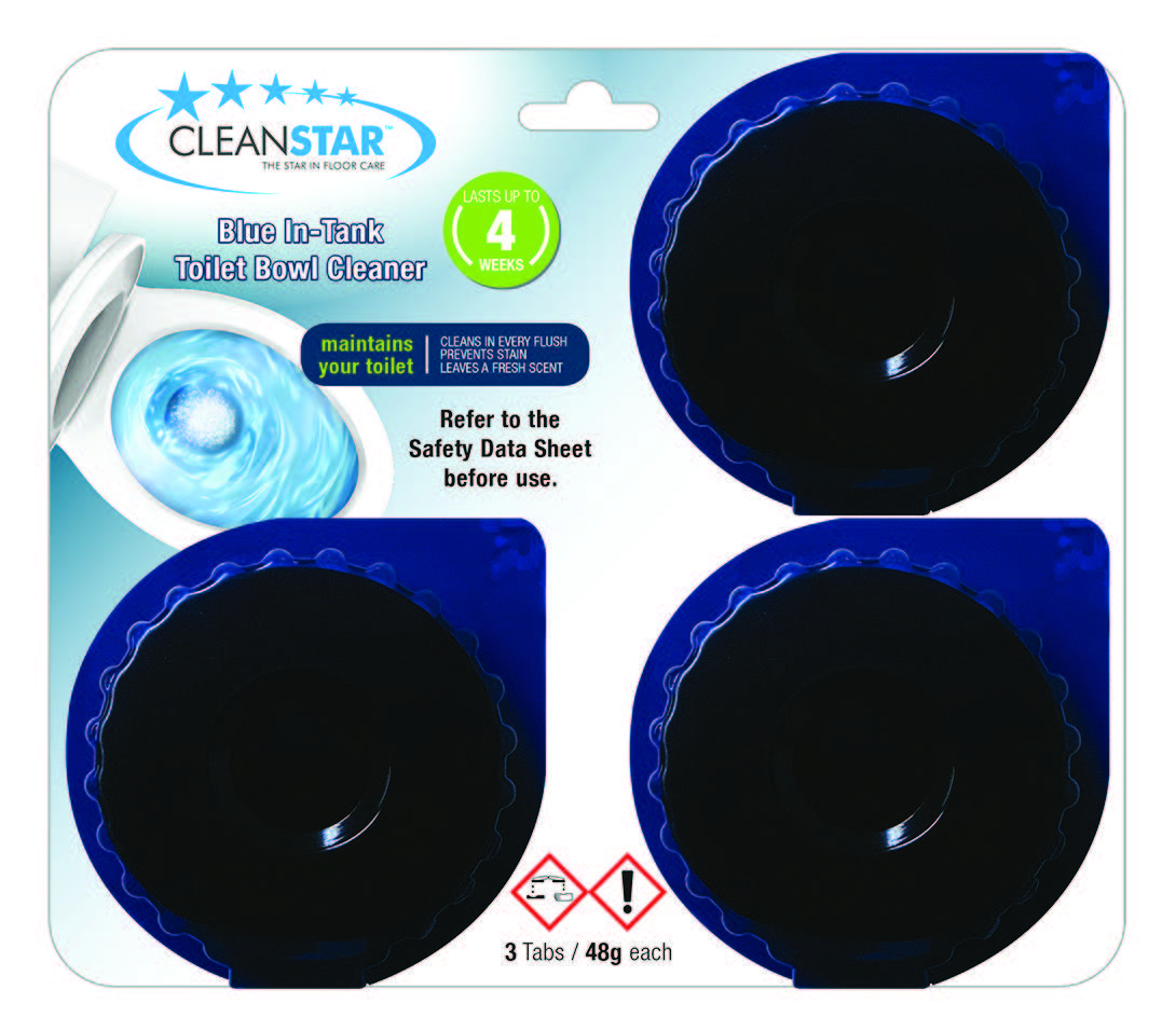 Blue in-tank toilet bowl cleaner - 36 tablets per pack (3 Tablets per card) / 12-pack of cards