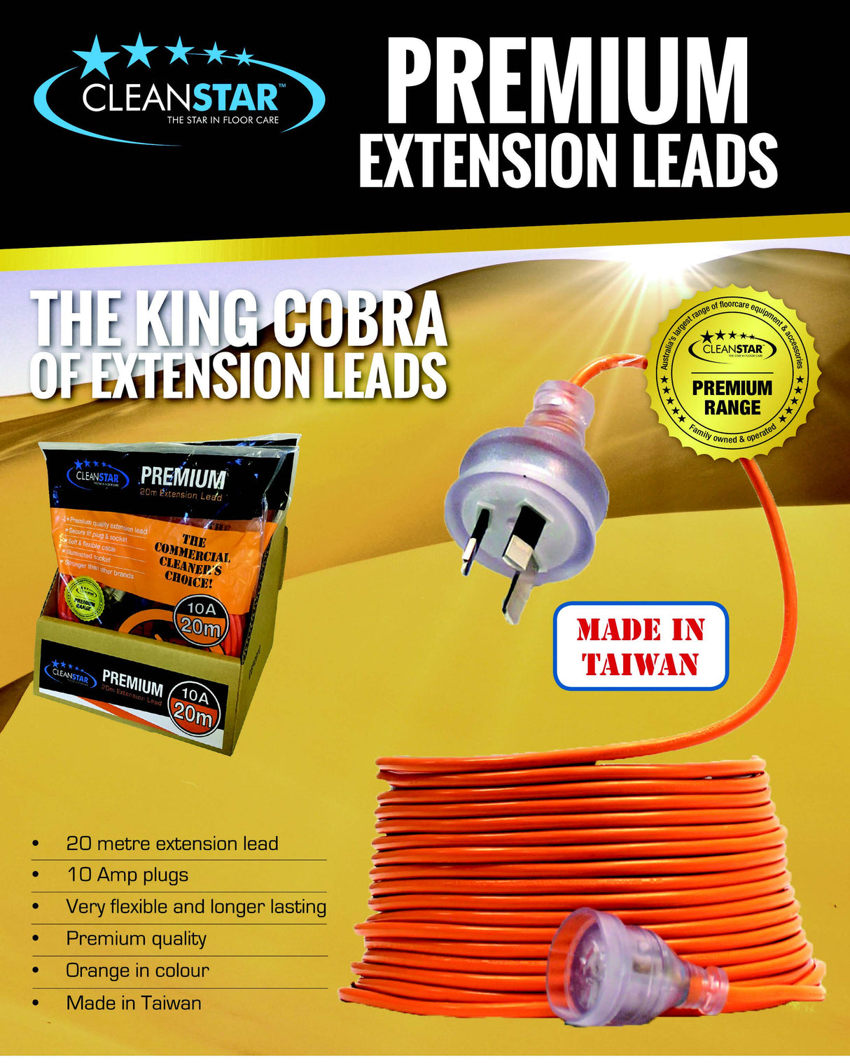 Premium EXTENSION LEAD 20metre 10Amp - Made in Taiwan