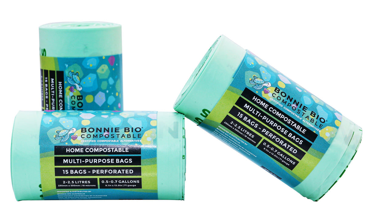 2-2.5L Compostable Multi-Purpose / Dog- Poop Bags - BONNIE BIO
48 ROLLS (15 BAGS PER ROLL)