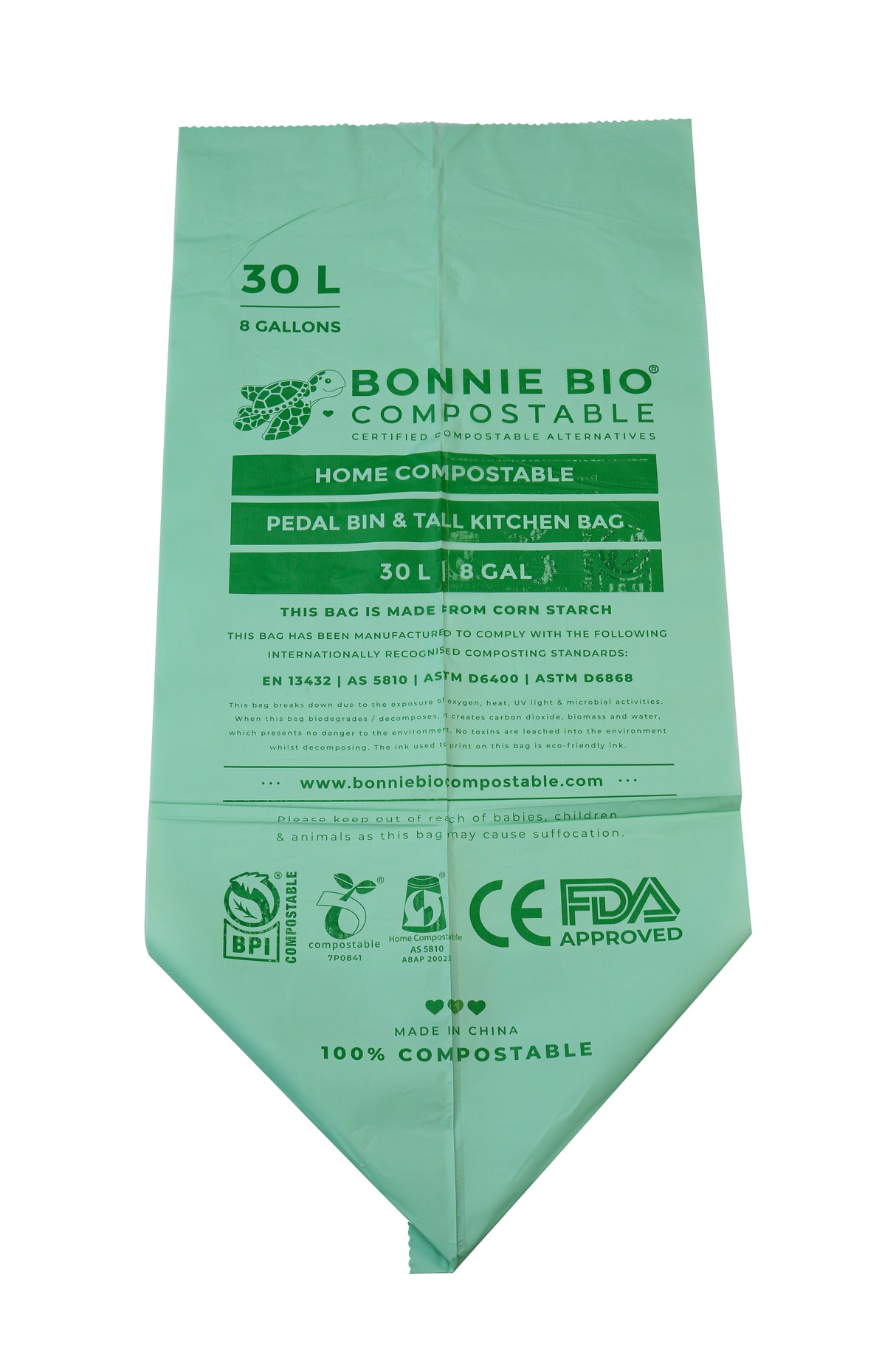 30L Compostable Bin & Rubbish Bags - BONNIE BIO - 45 ROLLS (15 BAGS PER ROLL)