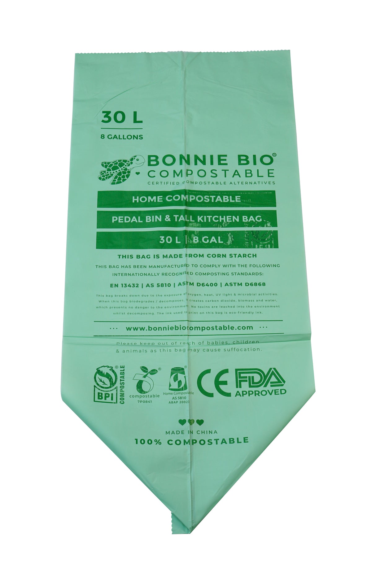 30L Compostable Bin & Rubbish Bags - BONNIE BIO - 45 ROLLS (15 BAGS PER ROLL)