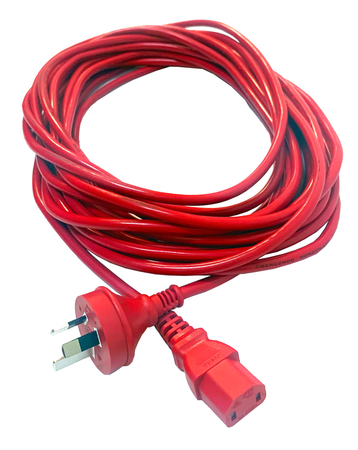 10m Red Powercord IEC straight pin - 2core