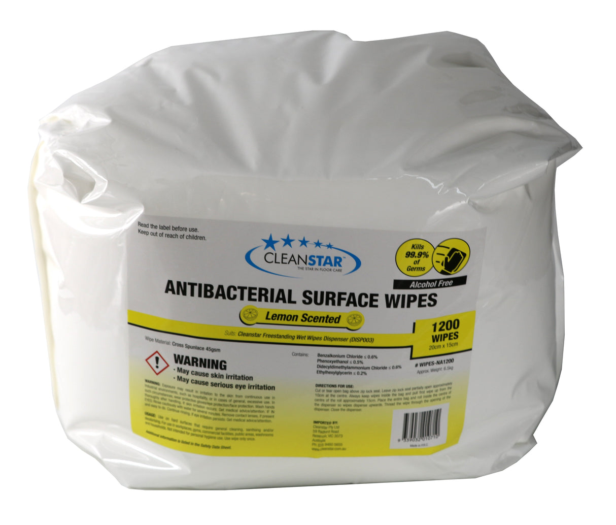 WIPES - Antibacterial ALCOHOL FREE Surface Wet Wipes (1200 x 2-Pack) (2400 total wipes)