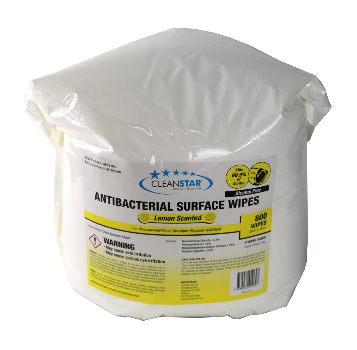 WIPES - Antibacterial ALCOHOL FREE Surface Wet Wipes (800 x 2-Pack) (1600 total wipes)