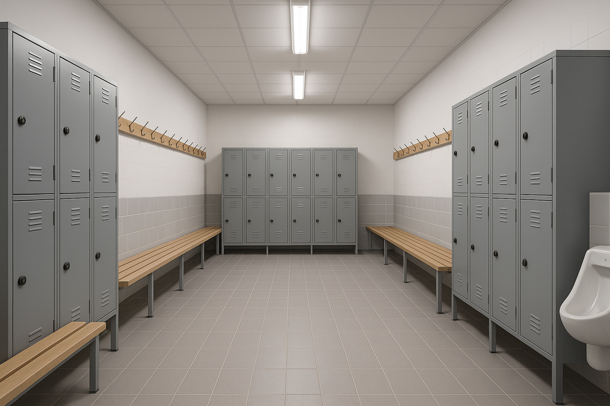 sports change room with urinal