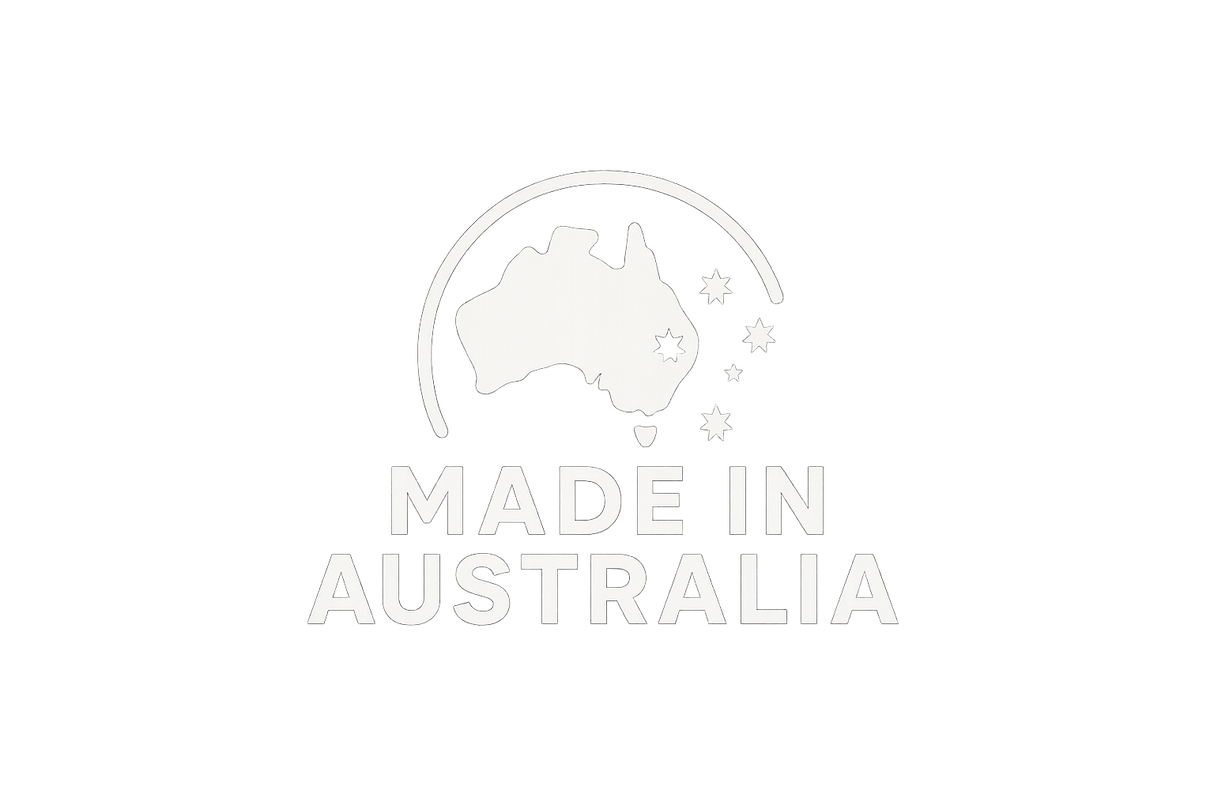 WHITE LOGO; MADE IN AUSTRALIA
