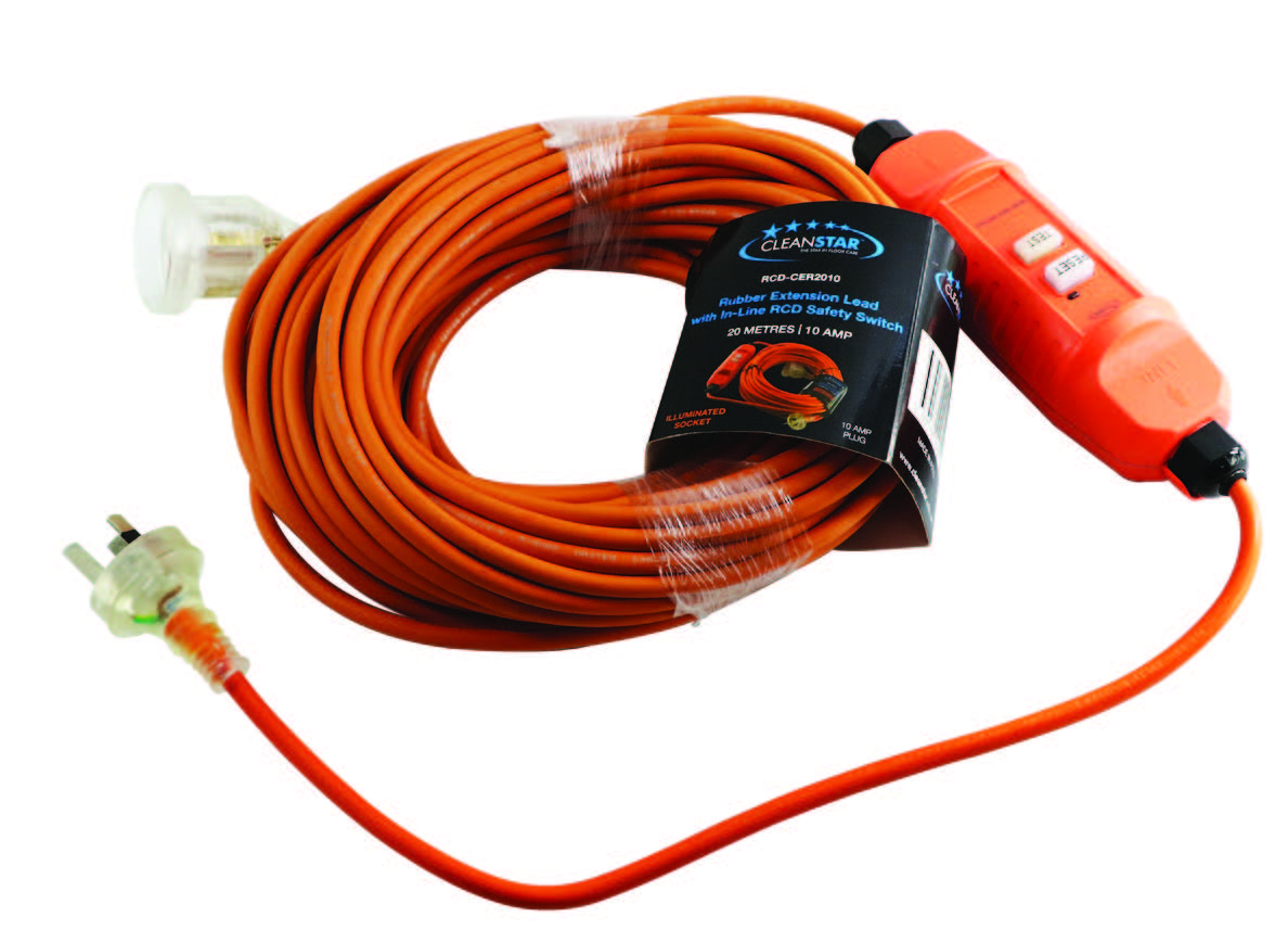 Commercial extension lead with inline RCD for cleaning equipment