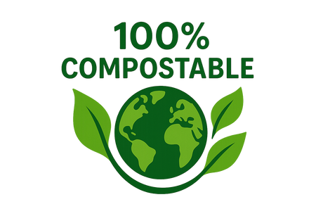100% COMPOSTABLE EARTH FRIENDLY GREEN LOGO