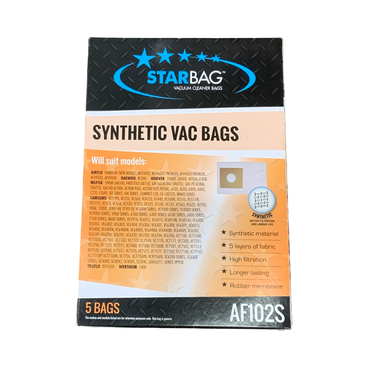 VAC BAG - AIRFLO PHANTOM (NEW MODEL) (5PK SYNTHETIC) #AF102S