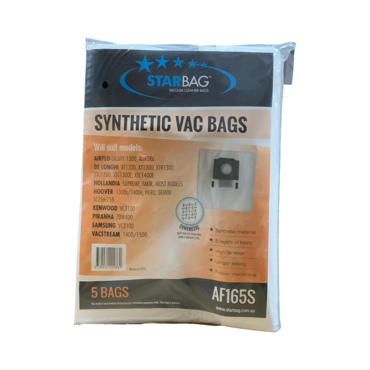VAC BAG - AIRFLO GALAXY 1300, AURORA, AF165  (5PK SYNTHETIC) #AF165S