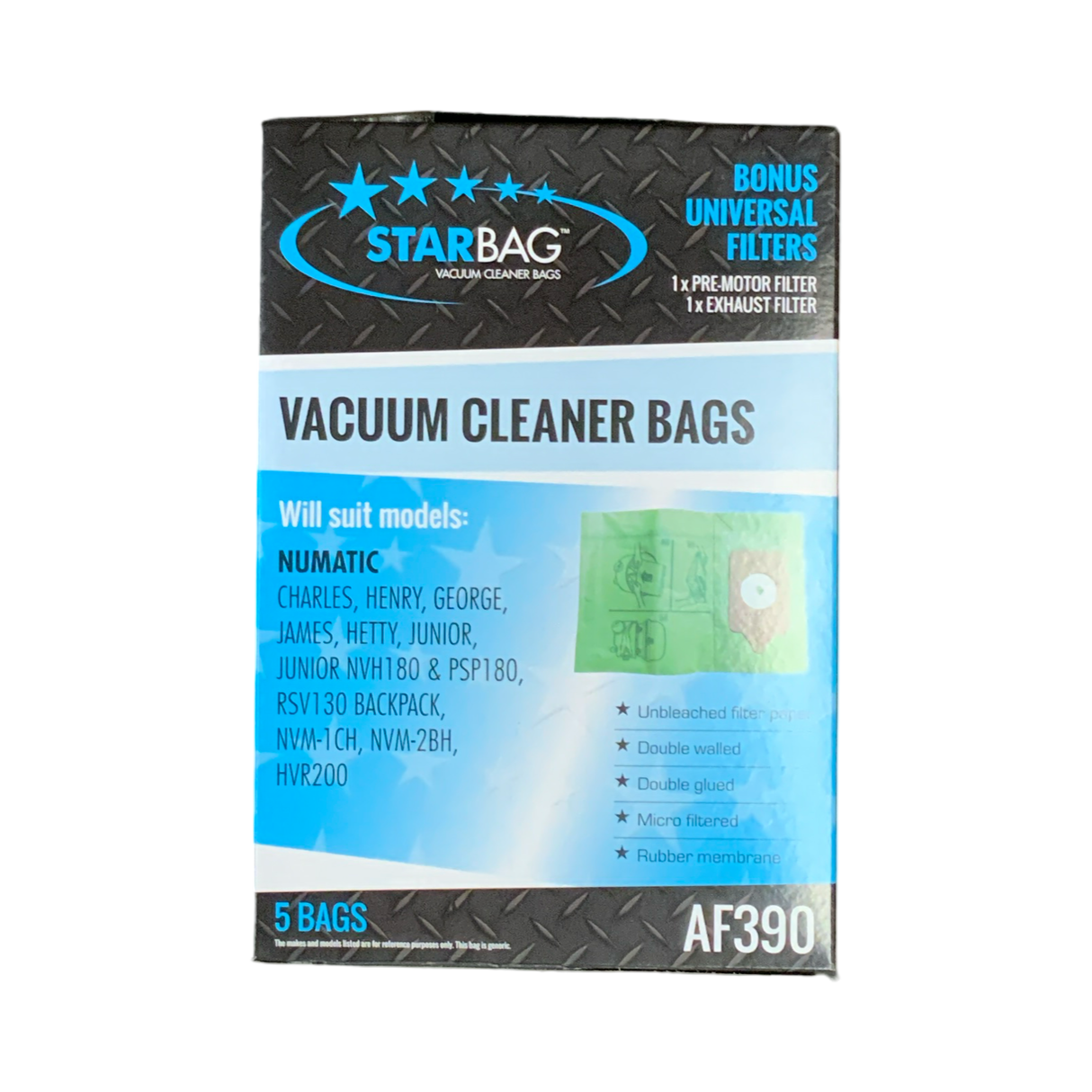 VAC BAG - NUMATIC CHARLES, HENRY, GEORGE, JAMES, HETTY, JUNIOR (5PK PAPER) #AF390