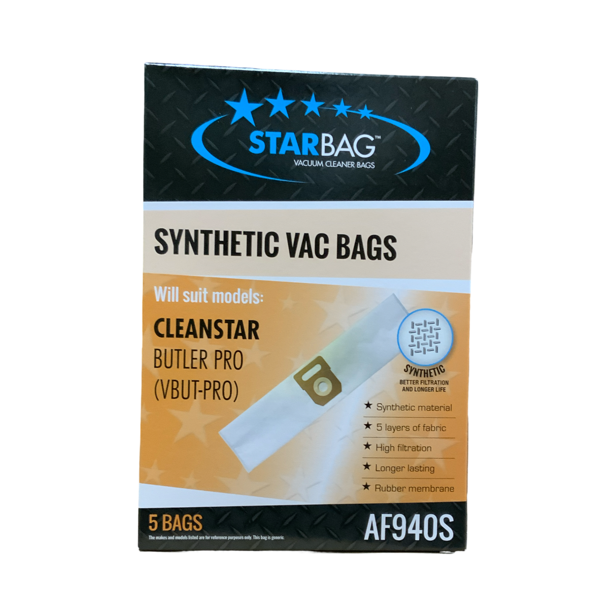VAC BAG - CLEANSTAR BUTLER PRO (VBUT-PRO) (5PK SYNTHETIC) #AF940S