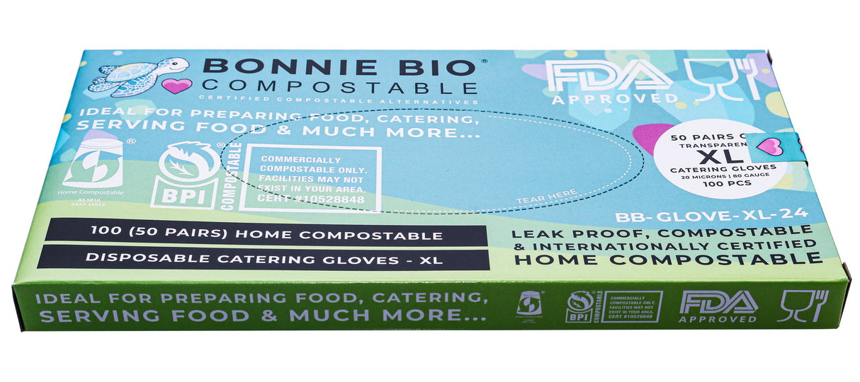 XL Gloves Compostable - FULL CARTON  - BONNIE BIO  24 PACKS - 100 GLOVES PER PACK
