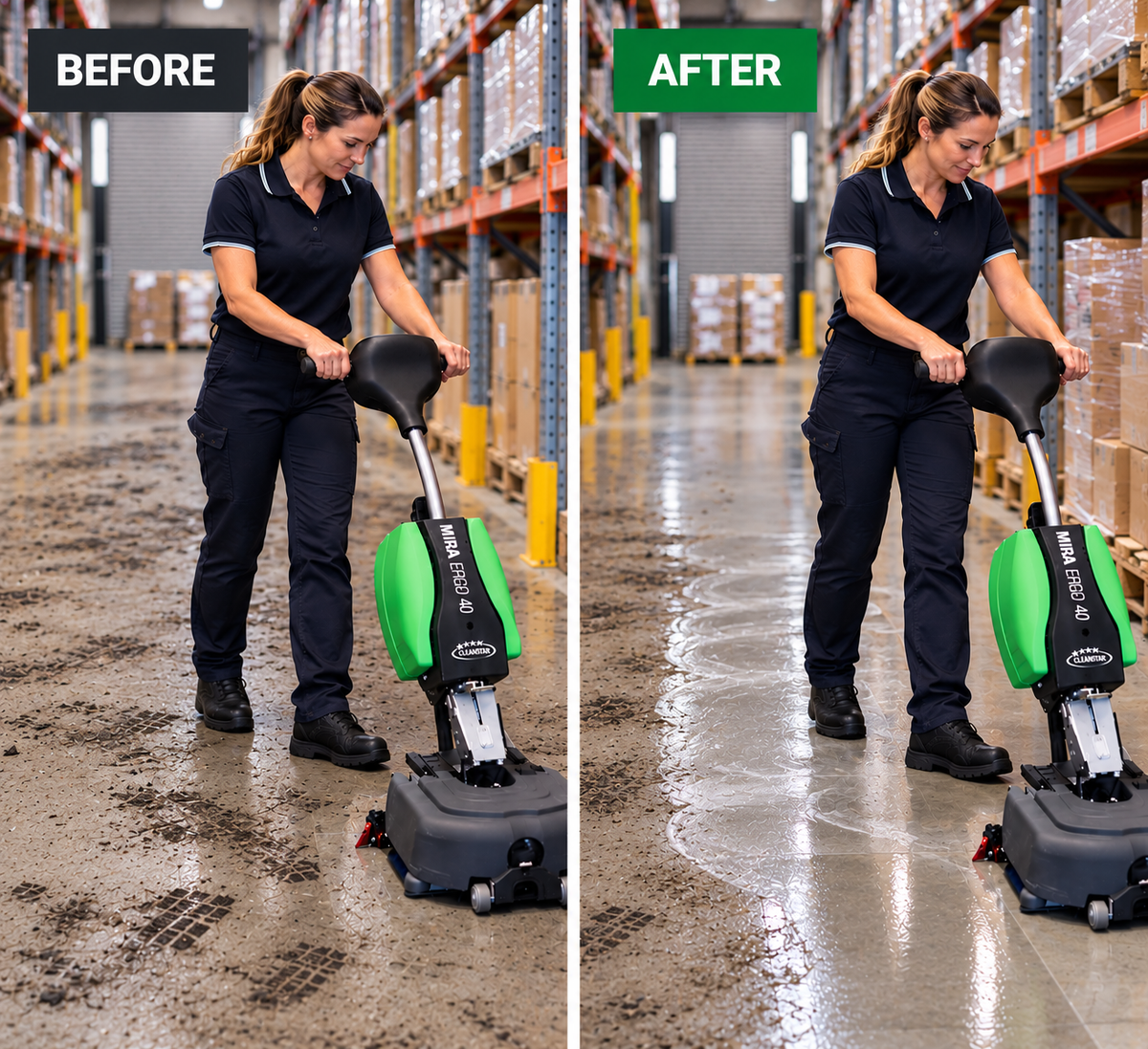 MIRA ERGO 40 Battery Floor Scrubber Dryer – Ergonomic 410mm | Made in Italy